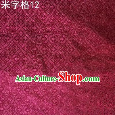 Asian Chinese Traditional Embroidery Intersected Figure Wine Red Satin Silk Fabric, Top Grade Brocade Tang Suit Hanfu Dress Fabric Cheongsam Mattress Cloth Material