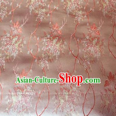 Asian Chinese Traditional Embroidery Maple Leaf Pink Satin Silk Fabric, Top Grade Brocade Tang Suit Hanfu Princess Dress Fabric Cheongsam Mattress Cloth Material