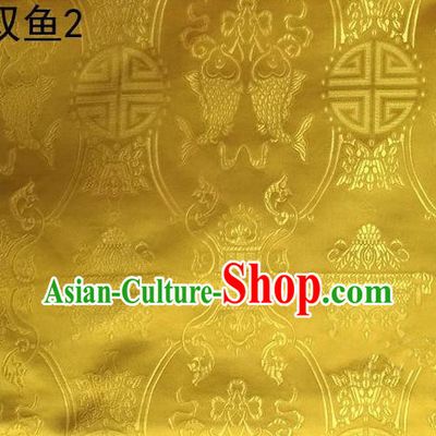 Asian Chinese Traditional Embroidery Longevity Golden Satin Silk Fabric, Top Grade Brocade Tang Suit Hanfu Princess Dress Fabric Cheongsam Mattress Cloth Material