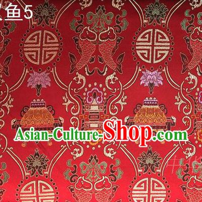 Asian Chinese Traditional Embroidery Colorful Longevity Red Satin Silk Fabric, Top Grade Brocade Tang Suit Hanfu Princess Dress Fabric Cheongsam Mattress Cloth Material