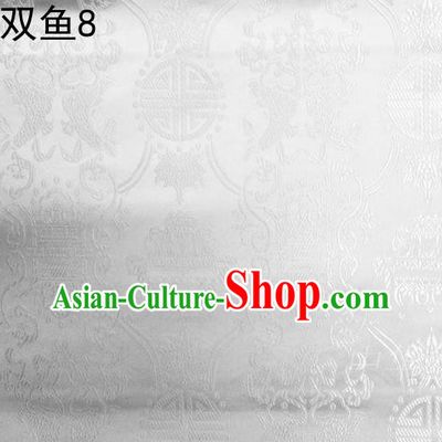 Asian Chinese Traditional Embroidery Longevity White Satin Silk Fabric, Top Grade Brocade Tang Suit Hanfu Princess Dress Fabric Cheongsam Mattress Cloth Material