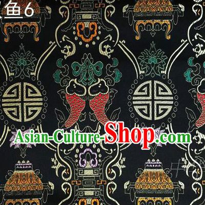 Asian Chinese Traditional Embroidery Longevity Black Satin Silk Fabric, Top Grade Brocade Tang Suit Hanfu Princess Dress Fabric Cheongsam Mattress Cloth Material