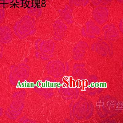 Asian Chinese Traditional Jacquard Weave Rose Flowers Red Satin Mulberry Silk Fabric, Top Grade Brocade Tang Suit Hanfu Princess Dress Fabric Cheongsam Cloth Material