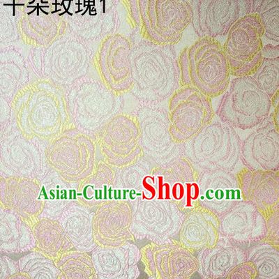 Asian Chinese Traditional Jacquard Weave Rose Flowers Pink Satin Mulberry Silk Fabric, Top Grade Brocade Tang Suit Hanfu Princess Dress Fabric Cheongsam Cloth Material