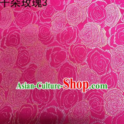 Asian Chinese Traditional Jacquard Weave Rose Flowers Rosy Satin Mulberry Silk Fabric, Top Grade Brocade Tang Suit Hanfu Princess Dress Fabric Cheongsam Cloth Material