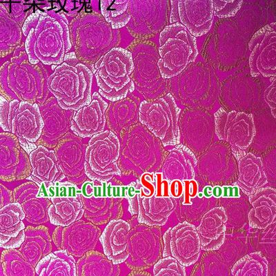 Asian Chinese Traditional Jacquard Weave Rose Flowers Rosy Satin Mulberry Silk Fabric, Top Grade Brocade Tang Suit Hanfu Princess Dress Fabric Cheongsam Cloth Material