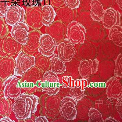 Asian Chinese Traditional Jacquard Weave Rose Flowers Red Satin Mulberry Silk Fabric, Top Grade Brocade Tang Suit Hanfu Princess Dress Fabric Cheongsam Cloth Material