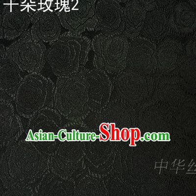 Asian Chinese Traditional Jacquard Weave Rose Flowers Black Satin Mulberry Silk Fabric, Top Grade Brocade Tang Suit Hanfu Princess Dress Fabric Cheongsam Cloth Material
