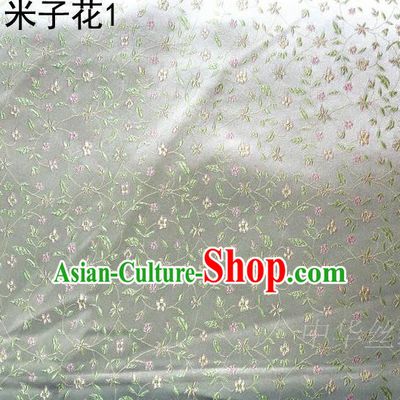 Asian Chinese Traditional Embroidered Shivering Floral White Satin Silk Fabric, Top Grade Brocade Tang Suit Hanfu Princess Dress Fabric Cheongsam Cloth Material