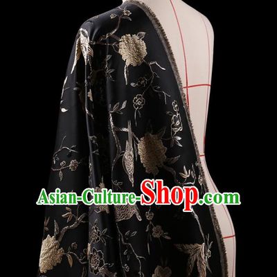 Asian Chinese Traditional Jacquard Weave Black Satin Silk Fabric, Top Grade Brocade Tang Suit Hanfu Coat Dress Fabric Cheongsam Cloth Material