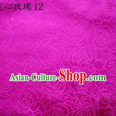 Asian Chinese Traditional Jacquard Weave Rose Flowers Rosy Satin Silk Fabric, Top Grade Brocade Tang Suit Hanfu Coat Dress Fabric Cheongsam Cloth Material
