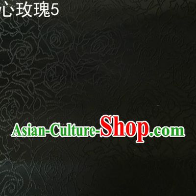 Asian Chinese Traditional Jacquard Weave Rose Flowers Black Satin Silk Fabric, Top Grade Brocade Tang Suit Hanfu Coat Dress Fabric Cheongsam Cloth Material