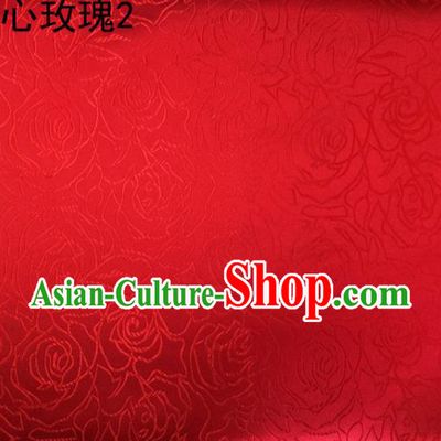 Asian Chinese Traditional Jacquard Weave Rose Flowers Red Satin Silk Fabric, Top Grade Brocade Tang Suit Hanfu Coat Dress Fabric Cheongsam Cloth Material