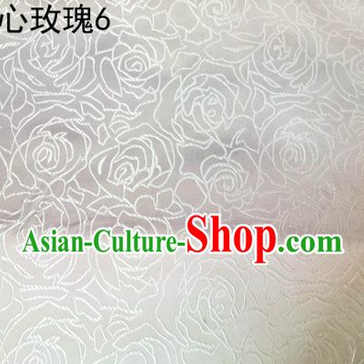 Asian Chinese Traditional Jacquard Weave Embroidered Rose Flowers White Satin Silk Fabric, Top Grade Brocade Tang Suit Hanfu Coat Dress Fabric Cheongsam Cloth Material