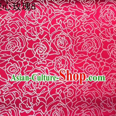 Asian Chinese Traditional Jacquard Weave Embroidered Rose Flowers Rosy Satin Silk Fabric, Top Grade Brocade Tang Suit Hanfu Coat Dress Fabric Cheongsam Cloth Material