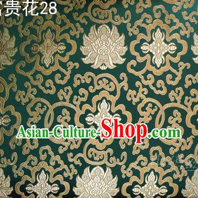 Asian Chinese Traditional Golden Riches and Honour Flowers Embroidered Green Silk Fabric, Top Grade Arhat Bed Brocade Satin Tang Suit Hanfu Dress Fabric Cheongsam Cloth Material