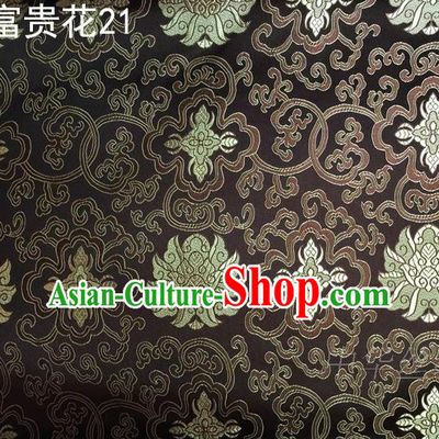 Asian Chinese Traditional Golden Riches and Honour Flowers Embroidered Brown Silk Fabric, Top Grade Arhat Bed Brocade Satin Tang Suit Hanfu Dress Fabric Cheongsam Cloth Material