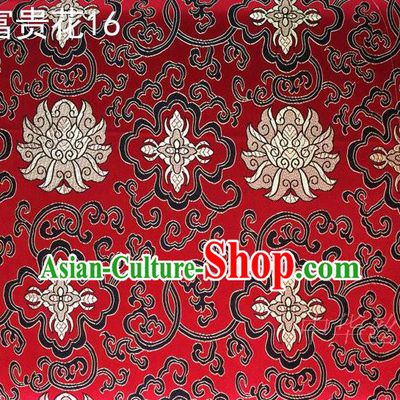 Asian Chinese Traditional Golden Riches and Honour Flowers Embroidered Red Silk Fabric, Top Grade Arhat Bed Brocade Satin Tang Suit Hanfu Dress Fabric Cheongsam Cloth Material