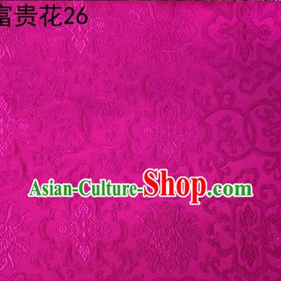Asian Chinese Traditional Riches and Honour Flowers Embroidered Rosy Silk Fabric, Top Grade Arhat Bed Brocade Satin Tang Suit Hanfu Dress Fabric Cheongsam Cloth Material