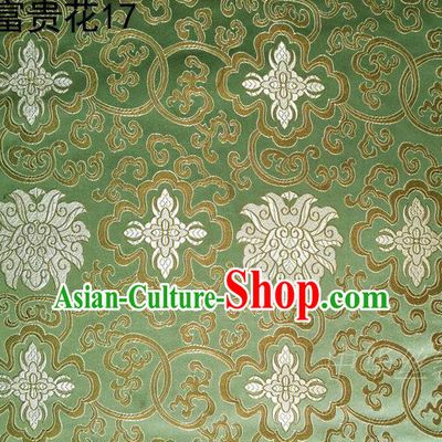 Asian Chinese Traditional White Riches and Honour Flowers Embroidered Green Silk Fabric, Top Grade Arhat Bed Brocade Satin Tang Suit Hanfu Dress Fabric Cheongsam Cloth Material