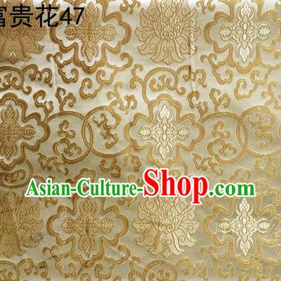 Asian Chinese Traditional Riches and Honour Flowers Embroidered Golden Silk Fabric, Top Grade Arhat Bed Brocade Satin Tang Suit Hanfu Dress Fabric Cheongsam Cloth Material