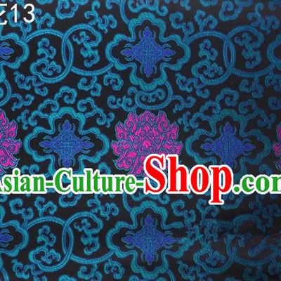 Asian Chinese Traditional Riches and Honour Flowers Embroidered Peacock Blue Silk Fabric, Top Grade Arhat Bed Brocade Satin Tang Suit Hanfu Dress Fabric Cheongsam Cloth Material