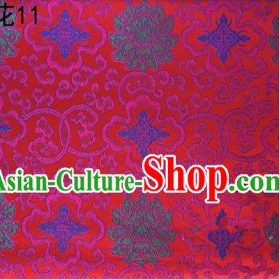 Asian Chinese Traditional Riches and Honour Flowers Embroidered Peacock Red Silk Fabric, Top Grade Arhat Bed Brocade Satin Tang Suit Hanfu Dress Fabric Cheongsam Cloth Material