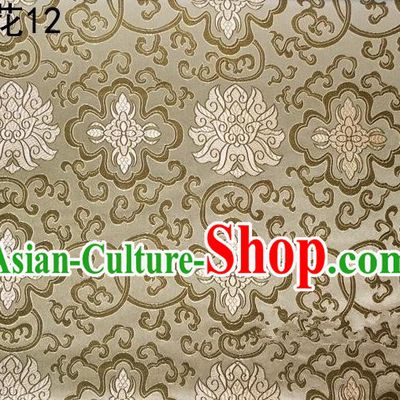 Asian Chinese Traditional Riches and Honour Flowers Embroidered Golden Silk Fabric, Top Grade Arhat Bed Brocade Satin Tang Suit Hanfu Dress Fabric Cheongsam Cloth Material