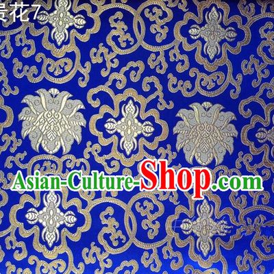 Asian Chinese Traditional Riches and Honour Flowers Embroidered Royalblue Silk Fabric, Top Grade Arhat Bed Brocade Satin Tang Suit Hanfu Dress Fabric Cheongsam Cloth Material