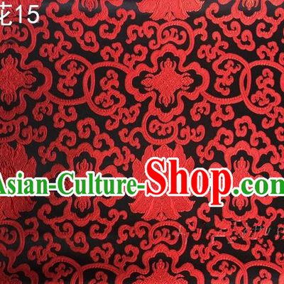 Asian Chinese Traditional Red Riches and Honour Flowers Embroidered Black Silk Fabric, Top Grade Arhat Bed Brocade Satin Tang Suit Hanfu Dress Fabric Cheongsam Cloth Material