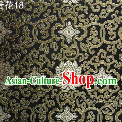 Asian Chinese Traditional Golden Riches and Honour Flowers Embroidered Black Silk Fabric, Top Grade Arhat Bed Brocade Satin Tang Suit Hanfu Dress Fabric Cheongsam Cloth Material