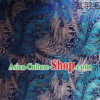 Asian Chinese Traditional Printing Feather Green Silk Fabric, Top Grade Arhat Bed Brocade Tang Suit Hanfu Dress Fabric Cheongsam Cloth Material