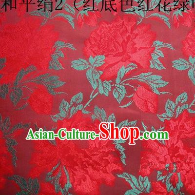Asian Chinese Traditional Embroidered Red Flowers Red Silk Fabric, Top Grade Arhat Bed Brocade Tang Suit Hanfu Dress Fabric Cheongsam Cloth Material