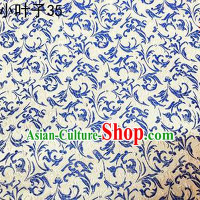 Asian Chinese Traditional Embroidered Blue and White Porcelain Wheat Flowers Silk Fabric, Top Grade Arhat Bed Brocade Tang Suit Hanfu Dress Fabric Cheongsam Cloth Material