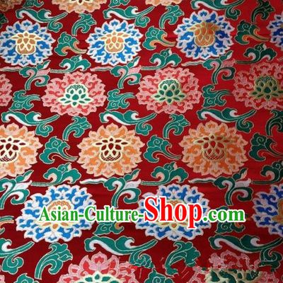 Asian Chinese Traditional Embroidered Flowers Red Brocade Silk Fabric, Top Grade Arhat Bed Satin Tang Suit Hanfu Dress Fabric Cheongsam Cloth Material