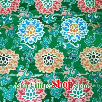 Asian Chinese Traditional Embroidered Flowers Green Brocade Silk Fabric, Top Grade Arhat Bed Satin Tang Suit Hanfu Dress Fabric Cheongsam Cloth Material