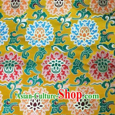 Asian Chinese Traditional Embroidered Flowers Golden Brocade Silk Fabric, Top Grade Arhat Bed Satin Tang Suit Hanfu Dress Fabric Cheongsam Cloth Material