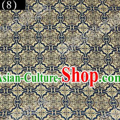 Asian Chinese Traditional Embroidered Blue Figure Yellow Song Brocade Silk Fabric, Top Grade Satin Tang Suit Hanfu Dress Fabric Cheongsam Cloth Material