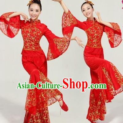 Traditional Chinese Classical Dance Yangge Fan Dance Costume, Folk Dance Drum Dance Red Uniform Yangko Costume Complete Set for Women