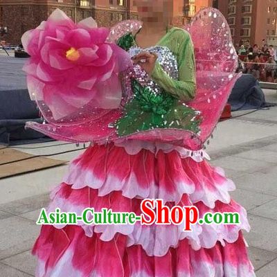 Chinese Classic Stage Performance Dance Costumes, Opening Dance Folk Dance Classic Big Swing Pink Dress for Women