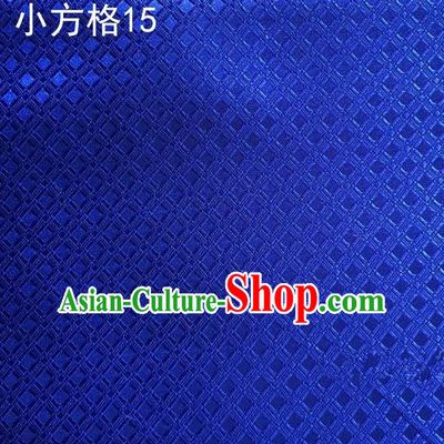 Asian Chinese Traditional Embroidery Small Check Royalblue Silk Fabric, Top Grade Arhat Bed Brocade Tang Suit Hanfu Tibetan Dress Fabric Cheongsam Cloth Material