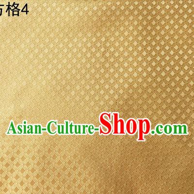 Asian Chinese Traditional Embroidery Small Check Golden Silk Fabric, Top Grade Arhat Bed Brocade Tang Suit Hanfu Tibetan Dress Fabric Cheongsam Cloth Material