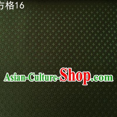 Asian Chinese Traditional Embroidery Small Check Olive Green Silk Fabric, Top Grade Arhat Bed Brocade Tang Suit Hanfu Tibetan Dress Fabric Cheongsam Cloth Material