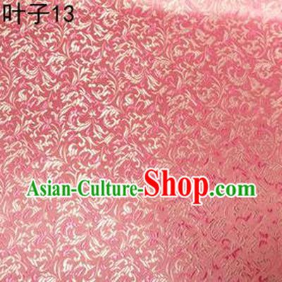 Asian Chinese Traditional Embroidery Leaves Pink Satin Silk Fabric, Top Grade Arhat Bed Brocade Tang Suit Hanfu Dress Fabric Cheongsam Cloth Material