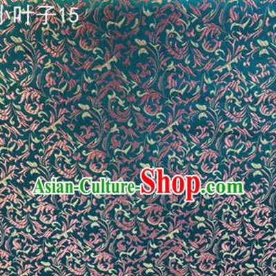 Asian Chinese Traditional Embroidery Leaves Green Satin Silk Fabric, Top Grade Arhat Bed Brocade Tang Suit Hanfu Dress Fabric Cheongsam Cloth Material
