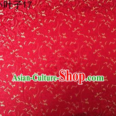 Asian Chinese Traditional Embroidery Leaves Red Satin Silk Fabric, Top Grade Arhat Bed Brocade Tang Suit Hanfu Dress Fabric Cheongsam Cloth Material