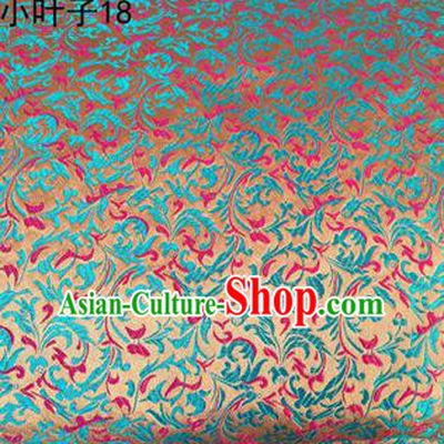 Asian Chinese Traditional Embroidery Blue Leaves Satin Silk Fabric, Top Grade Arhat Bed Brocade Tang Suit Hanfu Dress Fabric Cheongsam Cloth Material