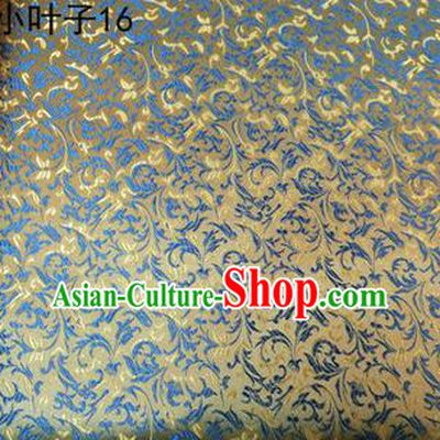 Asian Chinese Traditional Embroidery Leaves Golden Satin Silk Fabric, Top Grade Arhat Bed Brocade Tang Suit Hanfu Dress Fabric Cheongsam Cloth Material