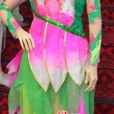 Traditional Chinese Classical Dance Fan Dance Costume, Folk Dance Lotus Dance Blue Uniform for Women