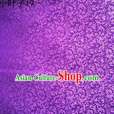 Asian Chinese Traditional Embroidery Leaves Purple Satin Silk Fabric, Top Grade Arhat Bed Brocade Tang Suit Hanfu Dress Fabric Cheongsam Cloth Material